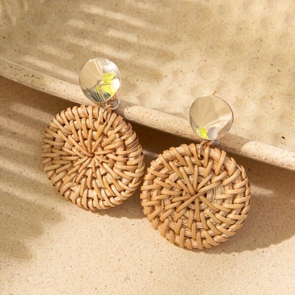 Brown Vine-made Round Woven Earrings