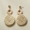 1 Pair of Elegant Boho Chic Handwoven White Rattan Circle Dangle Earrings for Women