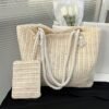 Summer Woven Large Capacity Straw Shoulder Bag Handamde Top Handle Tote Bag with Small Purse