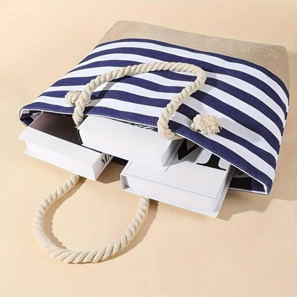 Large Capacity Striped Pattern Women'S Beach Tote Bag with Comfortable Handles