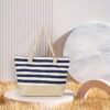 Large Capacity Striped Pattern Women'S Beach Tote Bag with Comfortable Handles