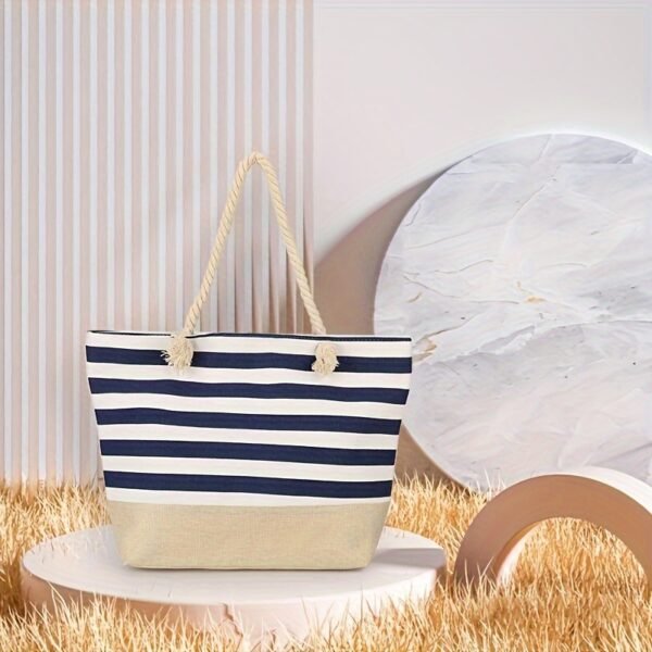 Large Capacity Striped Pattern Women'S Beach Tote Bag with Comfortable Handles