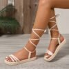 Women's Versatile Simple Casual White Flat Roman Strap Sandals