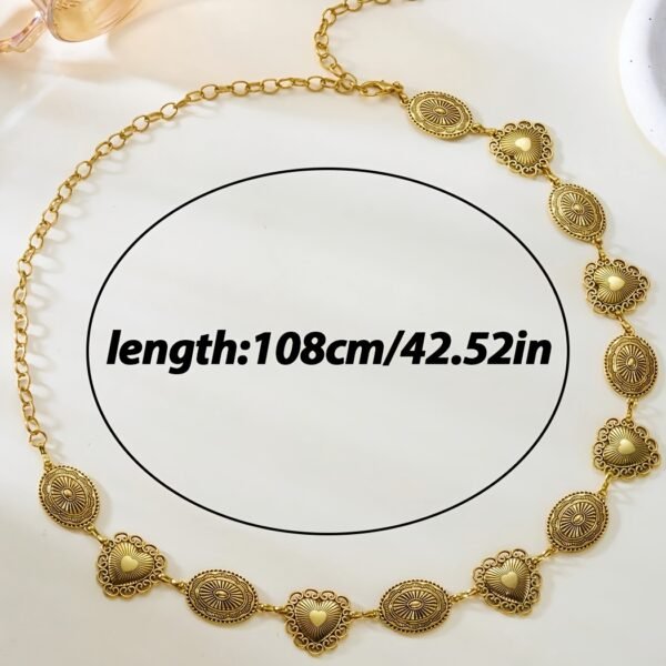 1pc Women's Vintage Golden Metal Belt with Heart and Oval Design