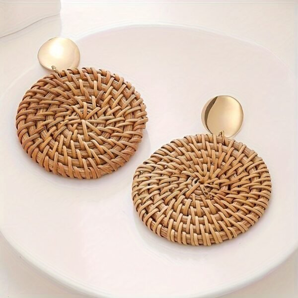 Brown Vine-made Round Woven Earrings