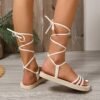 Women's Versatile Simple Casual White Flat Roman Strap Sandals