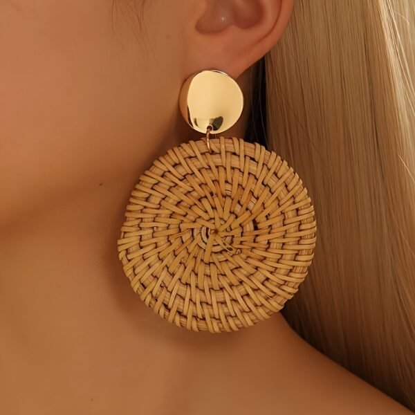 Brown Vine-made Round Woven Earrings