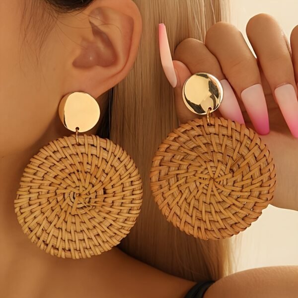 Brown Vine-made Round Woven Earrings