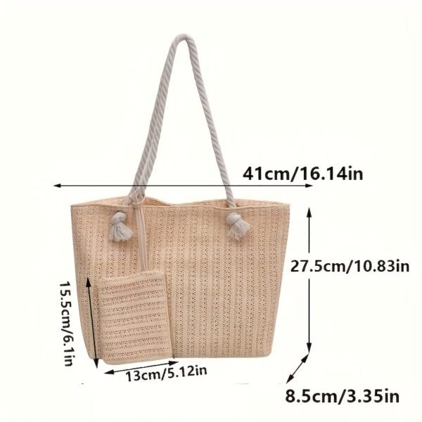Summer Woven Large Capacity Straw Shoulder Bag Handamde Top Handle Tote Bag with Small Purse