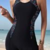 New Women's One-Piece Swimsuit with Vest Top and Printed Patchwork Briefs