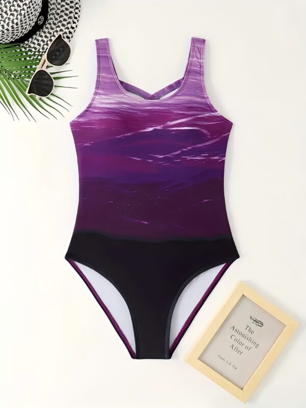 European And American One-Piece Printed Back Cross Strap Easy Swimsuit