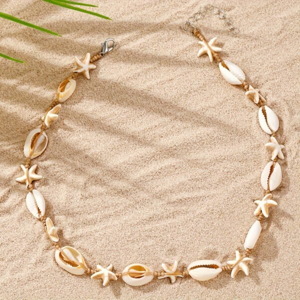 Bohemian Style Braided Cord Sea Star and Shell Decorative Summer Beach Necklace