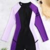 One-piece Color-blocked Zip-up Competitive Swimsuit