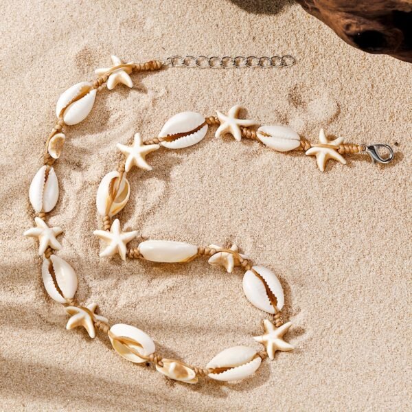 Bohemian Style Braided Cord Sea Star and Shell Decorative Summer Beach Necklace