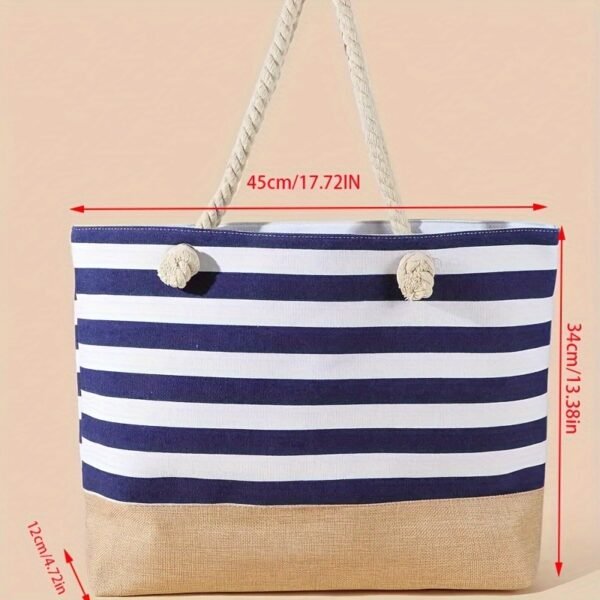 Large Capacity Striped Pattern Women'S Beach Tote Bag with Comfortable Handles