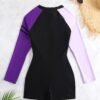 One-piece Color-blocked Zip-up Competitive Swimsuit
