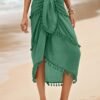 Boho Fringe 1pc Beach Towel Wrap Sarong dark green