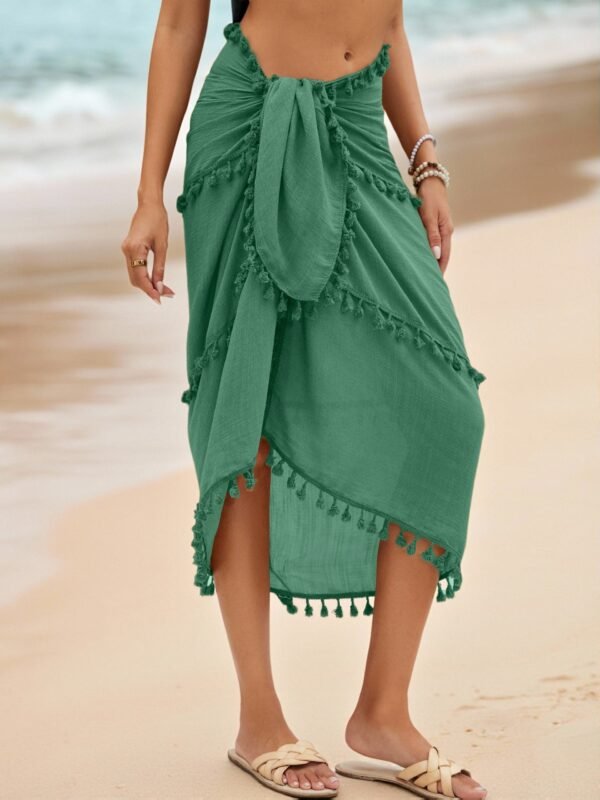 Boho Fringe 1pc Beach Towel Wrap Sarong dark green